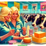 Arkansas Dairy Expo A vibrant and detailed illustrative scene in a contemporary, modern style reminiscent of a 2024 Mad Magazine. The closeup image features two blonde wo (1)