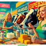 Arkansas Dairy Expo A vibrant and detailed illustrative scene in a contemporary, modern style reminiscent of a 2024 Mad Magazine. The closeup image features two blonde wo (2)