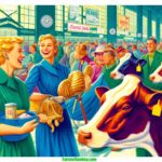 Dairy Expo A contemporary, vibrant illustration in a detailed, illustrative style akin to a modern Mad Magazine. The scene is a closeup at an Alabama Dairy Expos (1)