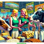 Dairy Expo A contemporary, vibrant illustration in a detailed, illustrative style akin to a modern Mad Magazine. The scene is a closeup at an Alabama Dairy Expos (2)