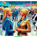 Farmer & Cowboy Closeup, vibrant, and highly detailed illustrative scene in a contemporary style, capturing a modern 2024 New Mexico Dairy Exposition. The focus is on1