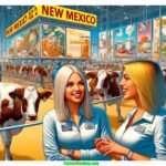 Farmer & Cowboy Closeup, vibrant, and highly detailed illustrative scene in a contemporary style, capturing a modern 2024 New Mexico Dairy Exposition. The focus is on2