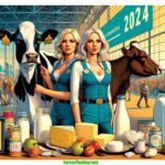 Farmer & Cowboy , and detailed illustrative scene at a 2024 Washington State Dairy Exposition. The image features a closeup of two blonde women dairy1