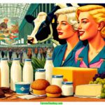 Farmer & Cowboy , and detailed illustrative scene at a 2024 Washington State Dairy Exposition. The image features a closeup of two blonde women dairy2