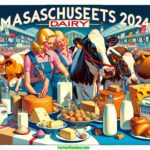 Farmer & Cowboy ed illustrative scene capturing a modern 2024 Massachusetts Dairy Exposition. The image features a close up of two blonde women dairy1