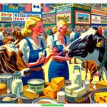 Farmer & Cowboy ed illustrative scene capturing a modern 2024 Massachusetts Dairy Exposition. The image features a close up of two blonde women dairy2