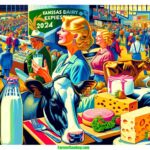 Farmer & Cowybo A vibrant and detailed contemporary illustration of the Kansas Dairy Exposition in 2024, featuring close up interactions of blonde women dairy farmers (1)