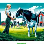 Kentucky Dairy Exposition A vibrant, modern, and detailed illustrative scene featuring a Swedish blonde woman feeding a Holstein cow, capturing the essence of a contemporary da (2)