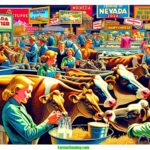 Nevada Dairy Exposition A vibrant and detailed contemporary illustration in the style of a modern Mad Magazine, depicting a scene from a Nevada Dairy Exposition. The image is (2)