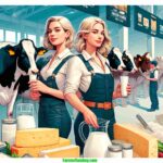 Oregon A vibrant and detailed contemporary illustration capturing an Oregon Dairy Exposition. The scene is a closeup of two blonde women dairy farmers, confi (1)