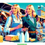 Oregon A vibrant and detailed contemporary illustration capturing an Oregon Dairy Exposition. The scene is a closeup of two blonde women dairy farmers, confi (2)