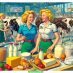 South Carolina A vibrant and detailed contemporary illustration depicting a scene from a 2024 South Carolina Dairy Exposition. The image focuses on two blonde women (1)