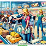 South Carolina A vibrant and detailed contemporary illustration depicting a scene from a 2024 South Carolina Dairy Exposition. The image focuses on two blonde women (2)