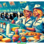 Utah Dairy Fest A vibrant and detailed illustrative image in a contemporary style, resembling a modern Mad Magazine. The scene is a closeup at a Utah Dairy Exposition (1)